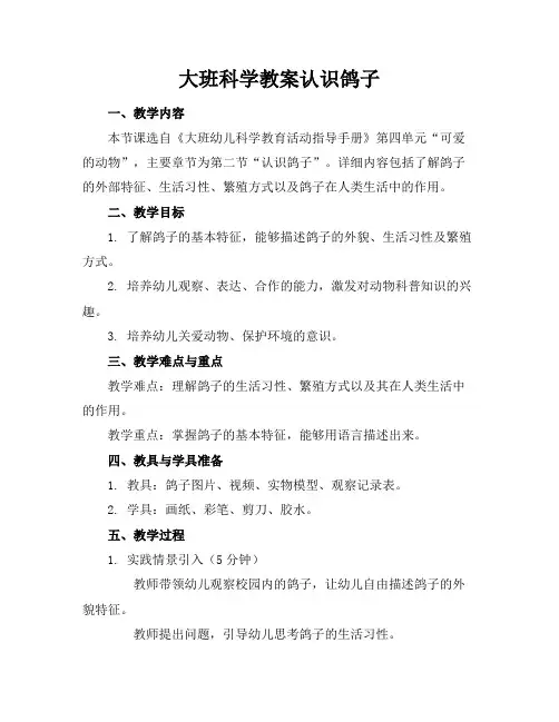 大班科学教案认识鸽子(1)