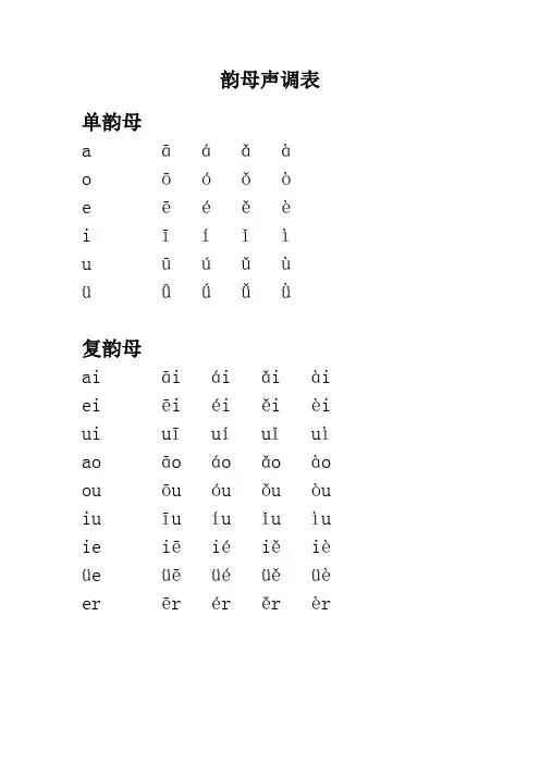 韵母声调表