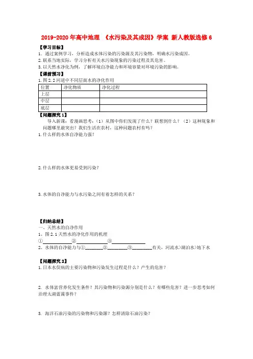 2019-2020年高中地理 《水污染及其成因》学案 新人教版选修6