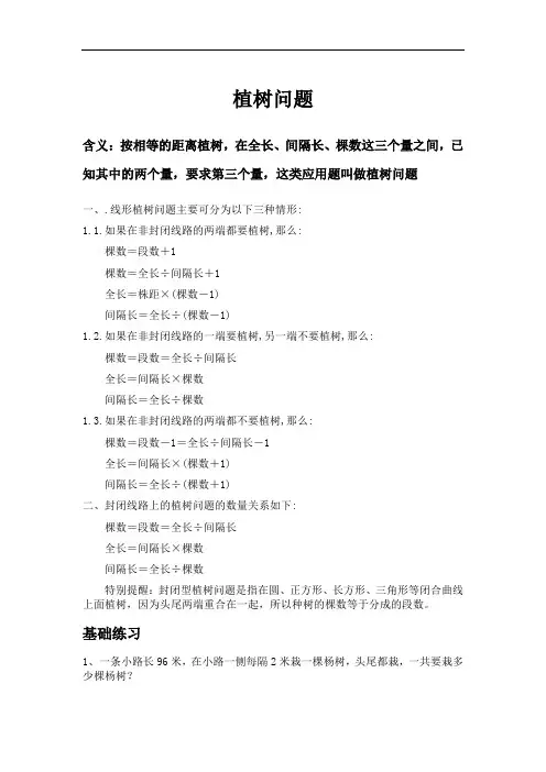 小学数学植树问题相关知识点及例题