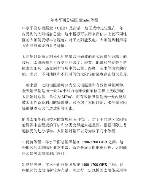 年水平面总辐照 量(ghr)等级