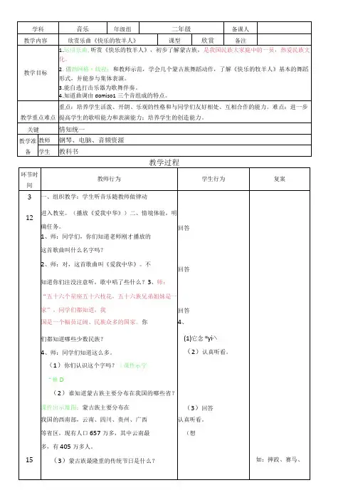 欣赏乐曲《快乐的牧羊人》(教案)-2020-2021学年音乐二年级下册-人教版公开课