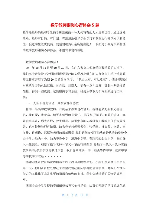 数学教师跟岗心得体会5篇