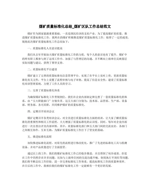 煤矿质量标准化总结_煤矿区队工作总结范文