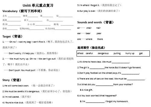 开心学六年级下册Unit6重点