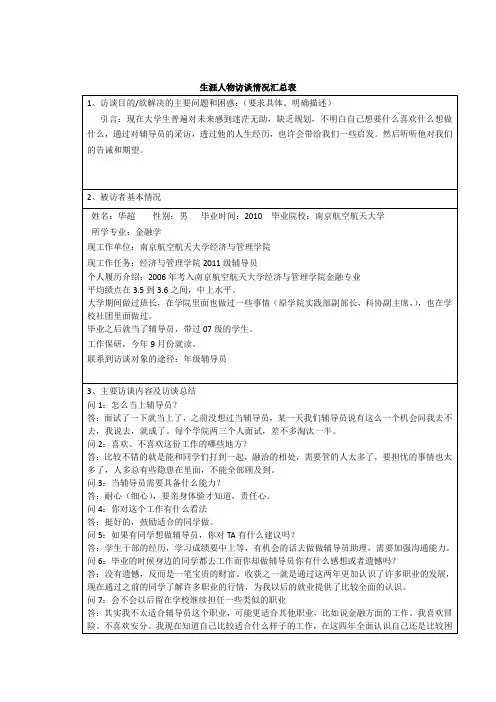 生涯人物访谈情况汇总表