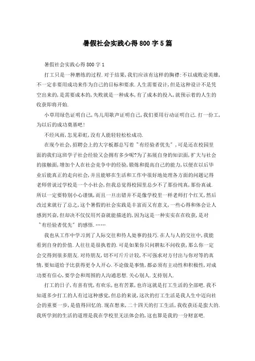 暑假社会实践心得体会800字5篇