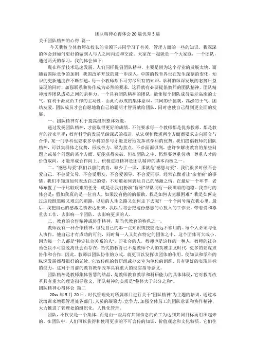 团队精神心得体会20篇优秀5篇
