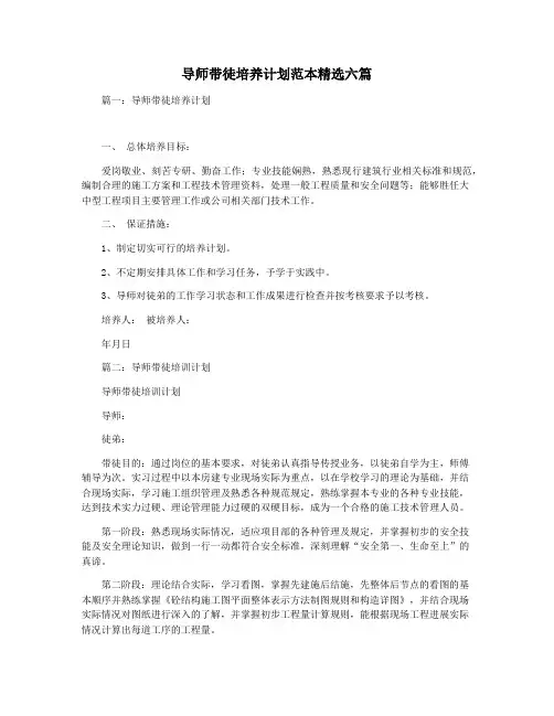 导师带徒培养计划范本精选六篇