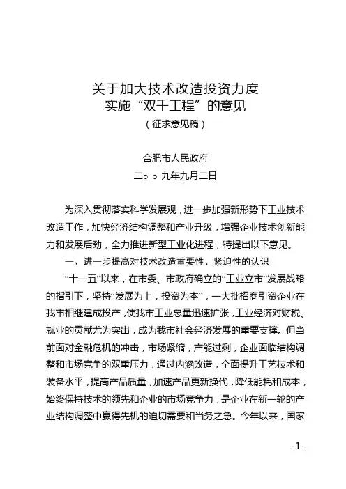 关于加大技术改造投资力度