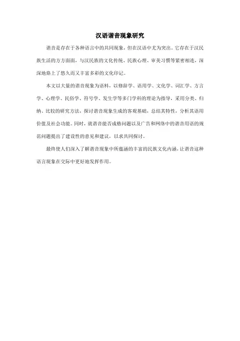 汉语谐音现象研究