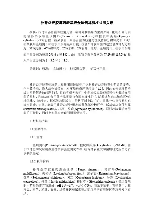 补肾益寿胶囊药渣栽培金顶侧耳和柱状田头菇