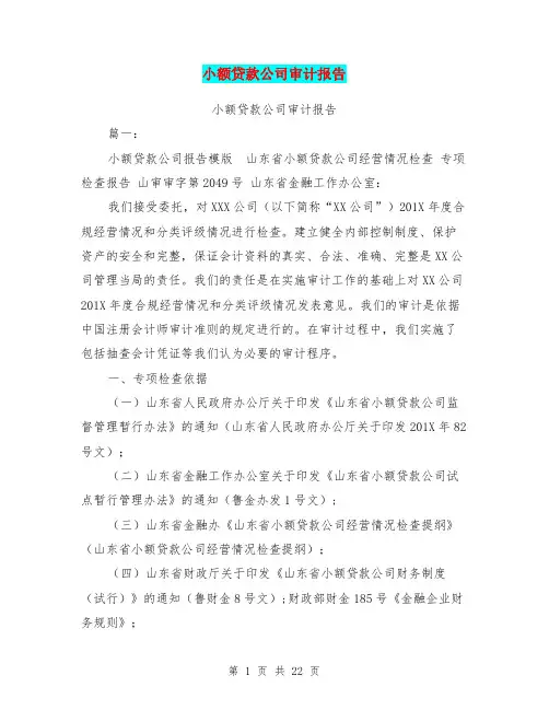 小额贷款公司审计报告