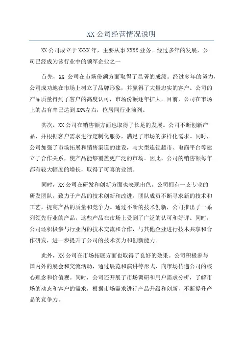 XX公司经营情况说明
