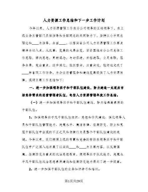 2023年人力资源工作总结和下一步工作计划(5篇)