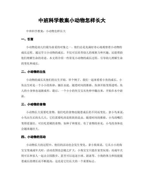 中班科学教案小动物怎样长大
