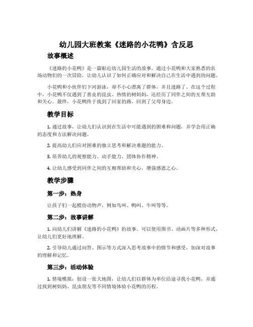 幼儿园大班教案《迷路的小花鸭》含反思