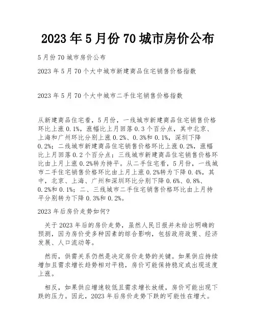 2023年5月份70城市房价公布