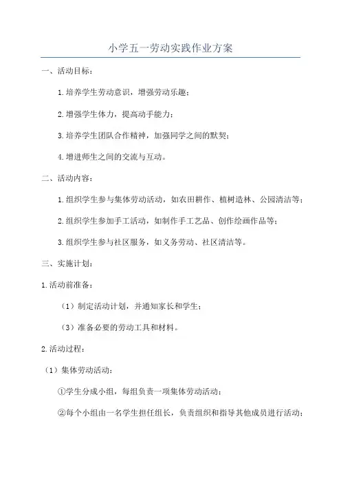 小学五一劳动实践作业方案