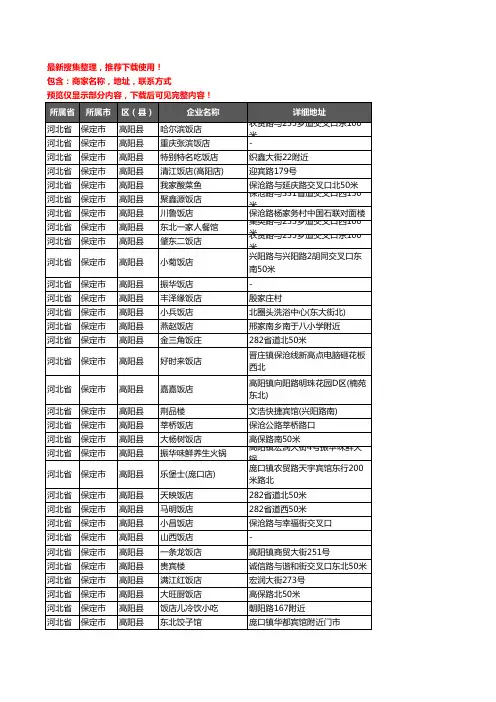 新版河北省保定市高阳县酒店餐饮企业公司商家户名录单联系方式地址大全64家