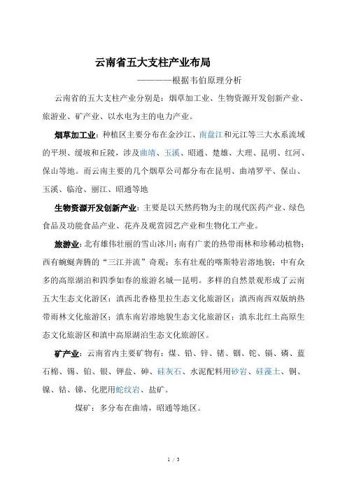 云南省五大支柱产业布局