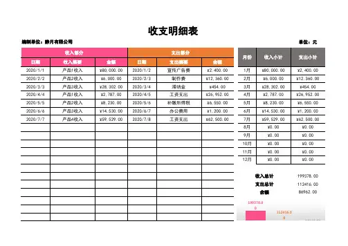 简洁实用收支明细表