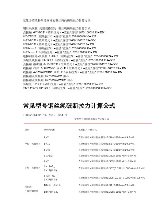 常见规格的钢丝绳的破断拉力计算方法