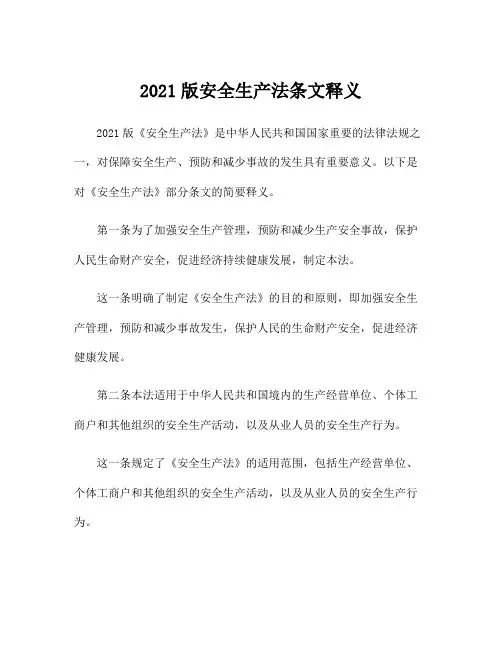 2021版安全生产法条文释义