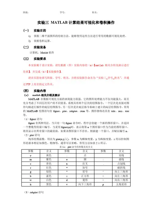 实验三  MATLAB计算结果可视化和卷积操作