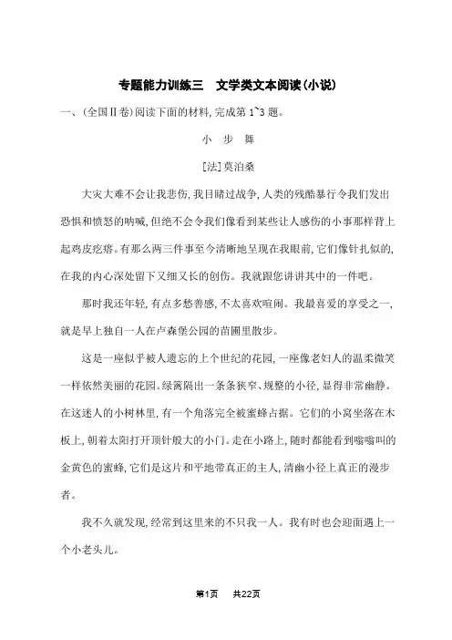 高考语文二轮总复习专题能力训练03 文学类文本阅读(小说)