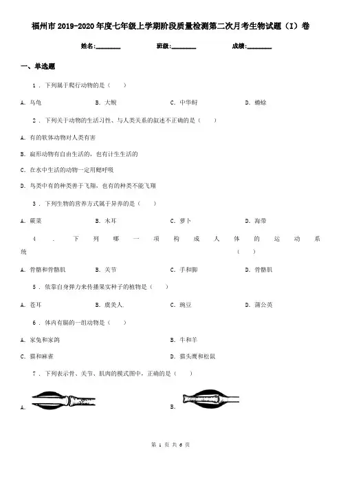 福州市2019-2020年度七年级上学期阶段质量检测第二次月考生物试题(I)卷