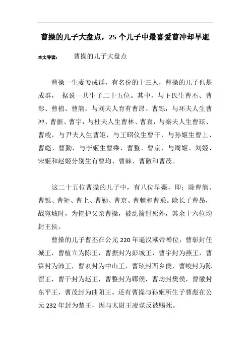 曹操的儿子大盘点,25个儿子中最喜爱曹冲却早逝