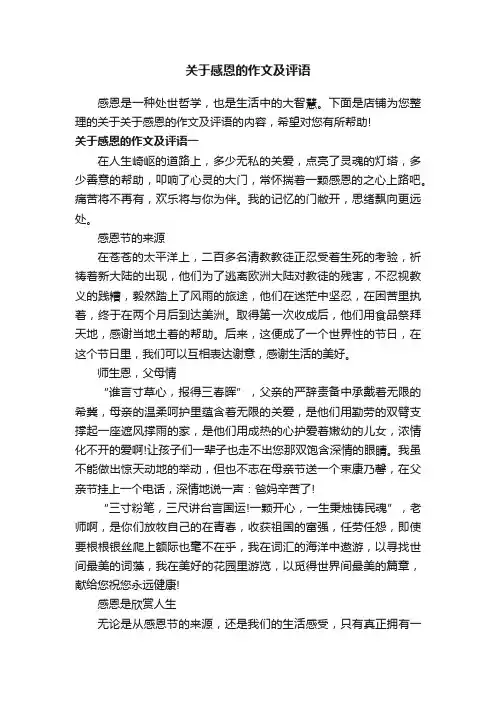 关于感恩的作文及评语