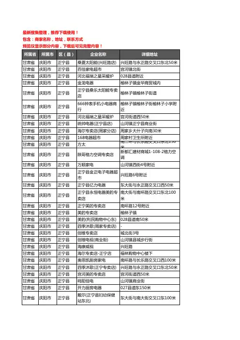 新版甘肃省庆阳市正宁县家用电器企业公司商家户名录单联系方式地址大全44家