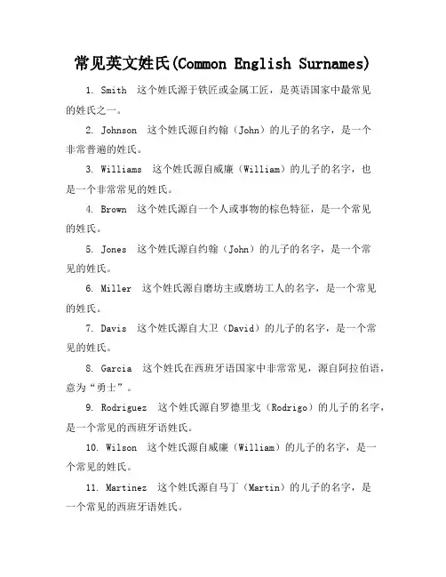 常见英文姓氏(CommonEnglishsurnames)