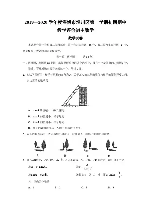 2019—2020学年度淄博市淄川区第一学期初四期中教学评价初中数学