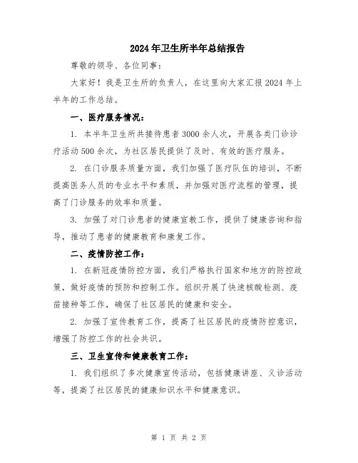 2024年卫生所半年总结报告