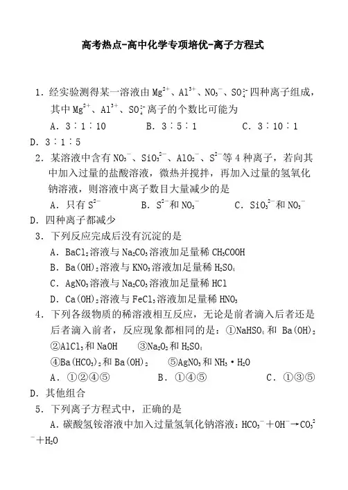 高考热点-高中化学专项培优-离子方程式及离子浓度