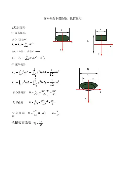 各种截面下极惯性矩
