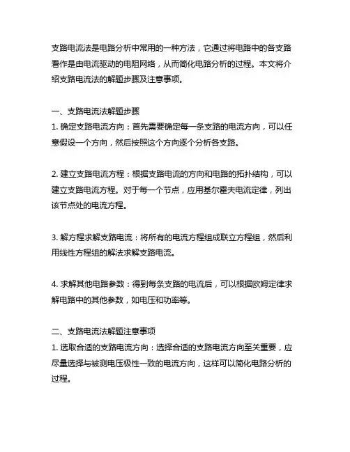 阐述支路电流法解题步骤及注意事项