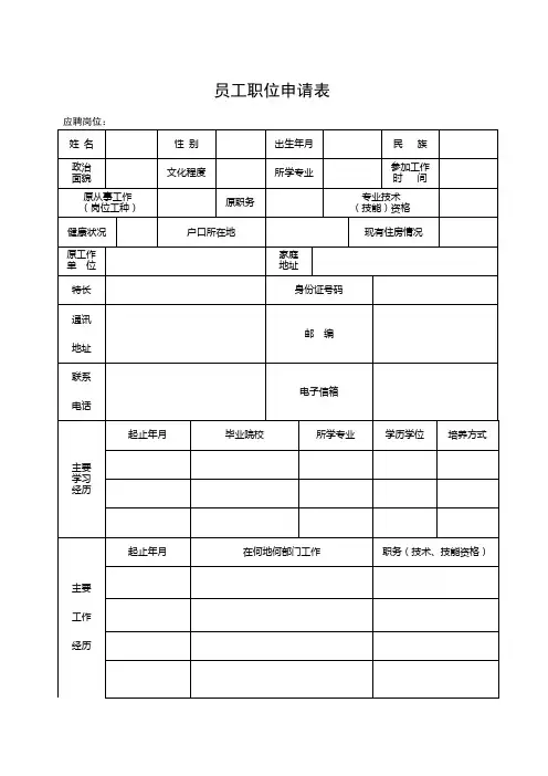 员工职位申请表-中国华能集团