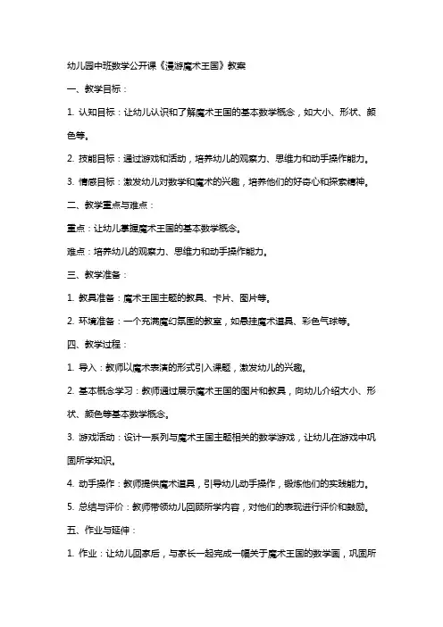 幼儿园中班数学公开课《漫游魔术王国》教案