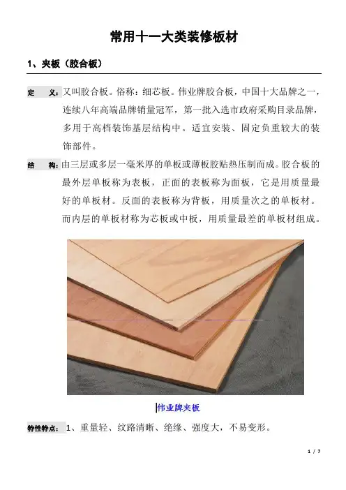 装修板材胶合板、饰面板、细木工板、阻燃板、生态板等