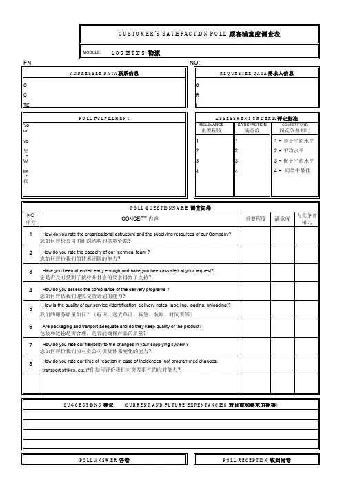 顾客满意度调查表物流
