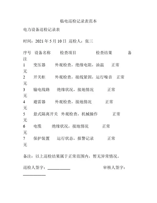 临电巡检记录表范本
