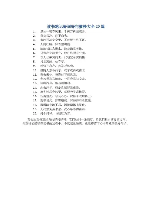 读书笔记好词好句摘抄大全20篇500