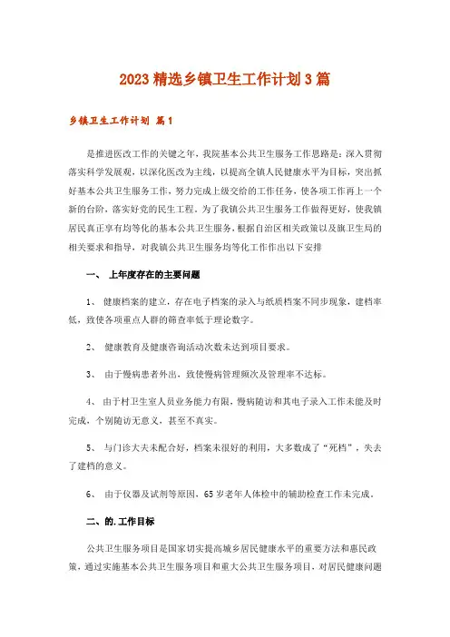 2023精选乡镇卫生工作计划3篇