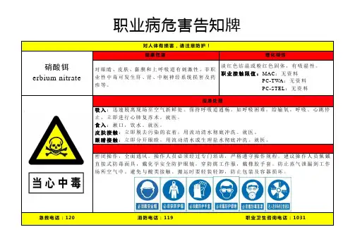 硝酸铒-职业病危害告知牌