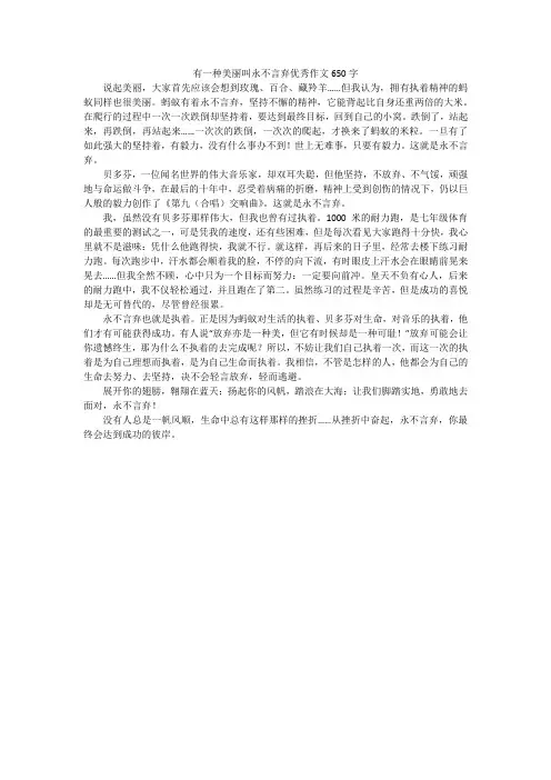 有一种美丽叫永不言弃优秀作文650字