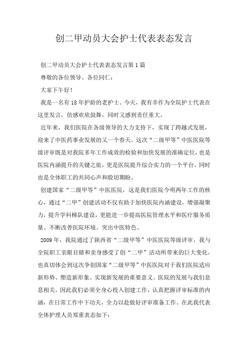 创二甲动员大会护士代表表态发言